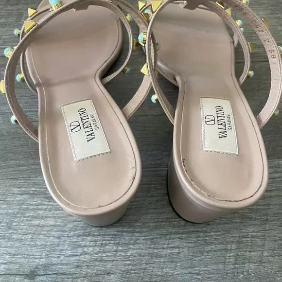 Valentino Women's Sandals with Gold and Turquoise Studs - Picture 3 of 9